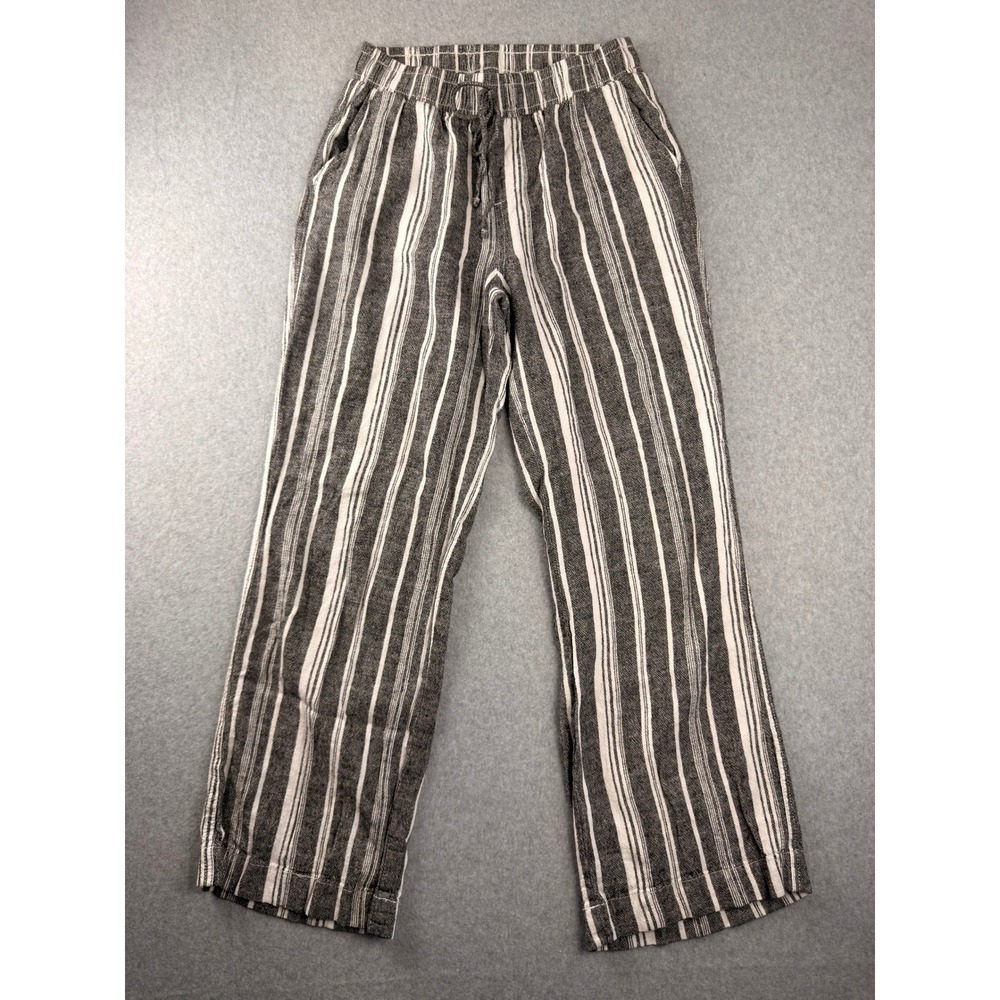 Briggs Womens Striped Linen Blend Pull On Drawstring Pants Black White Small